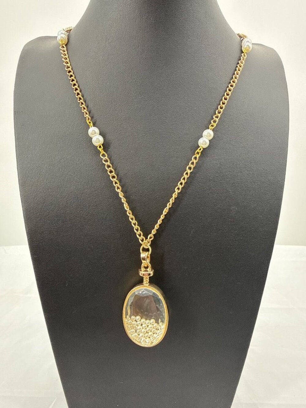 Pearl Shaker Locket Necklace Gold Oval Pendant Coquette Regency Bridgerton